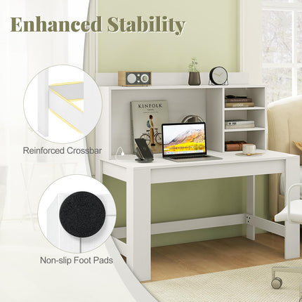 Dreamade Computer Desk with Hutch, Modern Home Office Desk with Power Outlets, Storage Shelves & Cable Hole