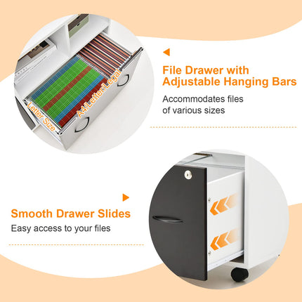 Dreamade Mobile File Cabinet on Wheels - Lateral Filing Cabinet w/Drawer