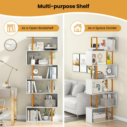 Dreamade 6-Tier Modern S-Shaped Bookshelf with Anti-Tipping Kits