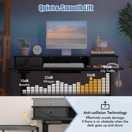 Dreamade Electric Standing Desk with 2 Drawers, 48" /55"x 24" Height Adjustable Electric Stand Up Desk with Storage Shelf