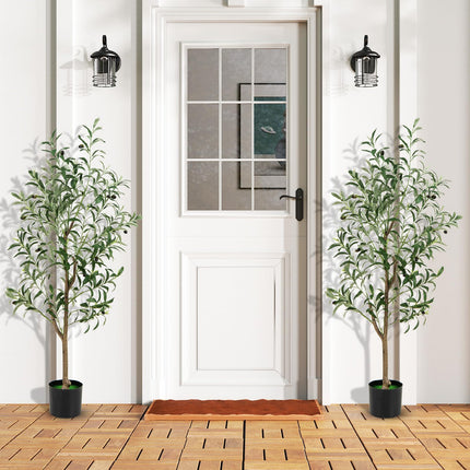 Dreamade 4.5ft Artificial Olive Tree, Tall Fake Potted Olive Silk Tree with Realistic Fruits, 2 Pack