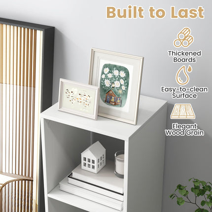 Dreamade 3-Cube Bookcase, White Cubby Bookshelf w/Back Guardrail & Anti-Tipping Kits