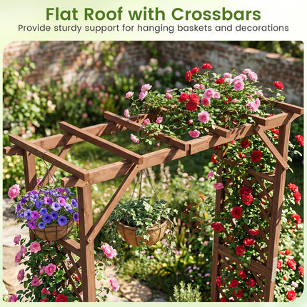 Dreamade 87in Tall Wooden Garden Arbor with Planter Boxes & Hanging Roof