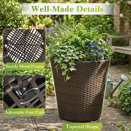 Dreamade Set of 2 Plastic Planters | 15 Inch & 11.5 Inch Taper Rattan Planters with Drainage Holes