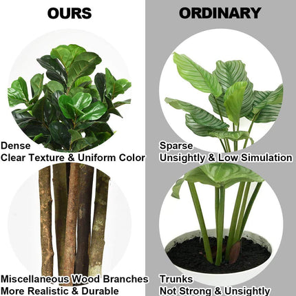 Fake Fiddle Leaf Fig Tree Artificial Greenery Plants in Pots Decorative Trees (5ft)