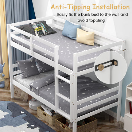 Dreamade Bunk Bed Twin Over Twin White, Solid Wood Bunk Bed