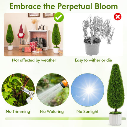 Dreamade 3ft Artificial Cedar Teardrop Shaped Topiary Tree, 2 Pack Faux Potted Plants with Plastic Nursery Pot