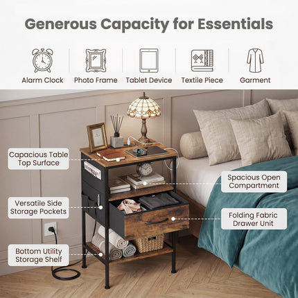 Dreamade 24.5" Nightstand with Charging Station & 1 Fabric Drawer (1/2)