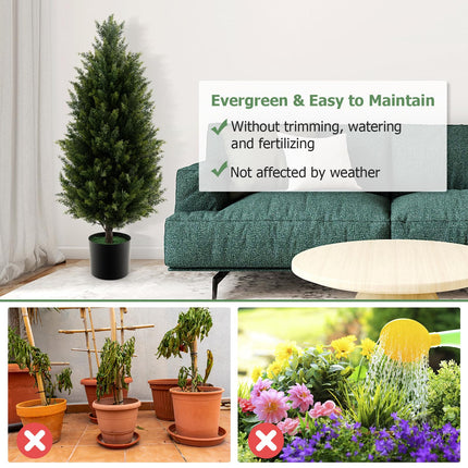 Dreamade 3FT Artificial Topiary Cedar Tree, Faux Potted Plants Artificial Cypress Tree with Cement Plastic Pot