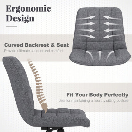Dreamade Armless Office Chair, Linen Fabric Vanity Chair with Wheels & Adjustable Height, 360° Rolling Swivel Task Computer Chair