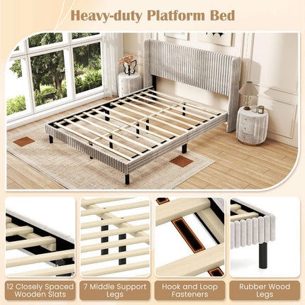 Dreamade Queen Velvet Bed Frame Upholstered Platform Bed with Vertical Tufted Wingback Headboard