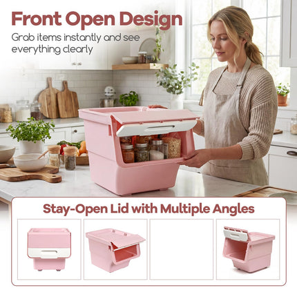 Dreamade Plastic Stackable Storage Bins with Lids & Wheels