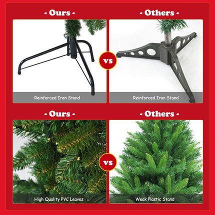 5ft/6ft Prelit Half-Shape Christmas Tree, Premium PVC Needles Artificial Tree - DreamadeUS