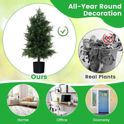 Dreamade 31.5'' Artificial Cedar Topiary Trees for Outdoors, Potted Fake Cypress Trees with Cement Plastic Pot