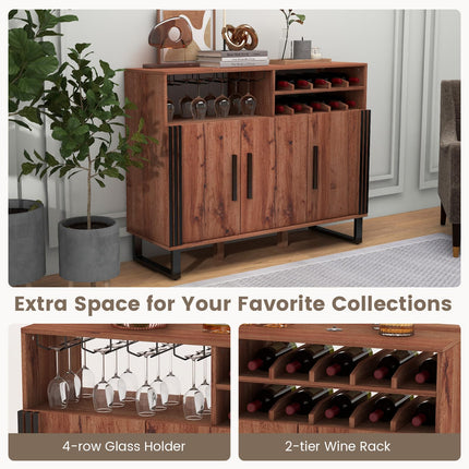 Dreamade Wine Bar Cabinet, Buffet Sideboard with 3 Doors & Adjustable Shelves, Liquor Cabinet
