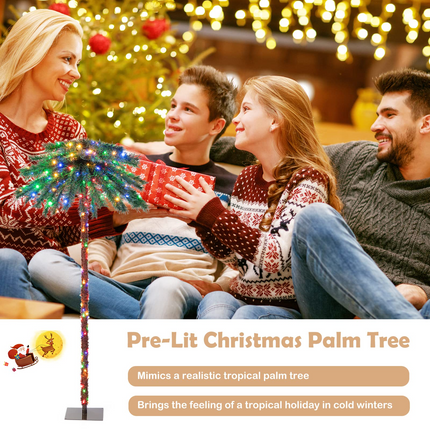Dreamade 6 FT Pre-Lit Artificial Christmas Tree, Lighted Xmas Palm Tree W/ 210 Multi-Color LED Lights - DreamadeUS