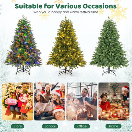 Dreamade Pre-Lit Artificial Christmas Tree, Hinged Xmas Tree with Warm-White & Multi-Color LED Lights