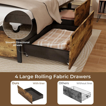 Dreamade Queen/Full/Twin Size Bed Frame with LED Lights Headboard and 4 Storage Drawers