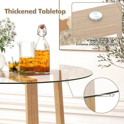 Dreamade 42” Round Dining Table for 4, Kitchen Table with 0.3” Tempered Glass Tabletop, Rubber Wood Legs