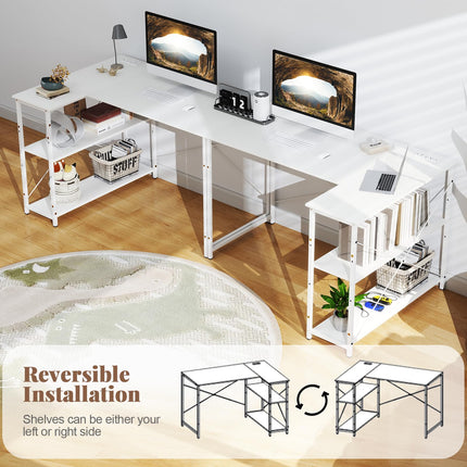 Dreamade 47 Inch Reversible Computer Desk with Adjustable Storage Shelves and Metal Frame