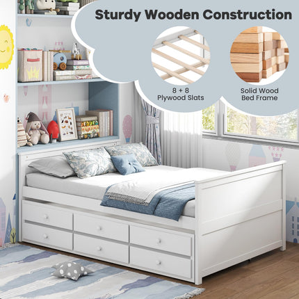 Dreamade Full Size Bed Frame with Twin Trundle & 3 Storage Drawers