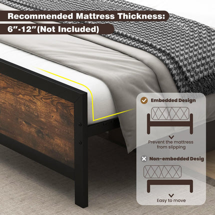 Dreamade Metal Full Size Platform Bed Frame with Wood Headboard and Footboard