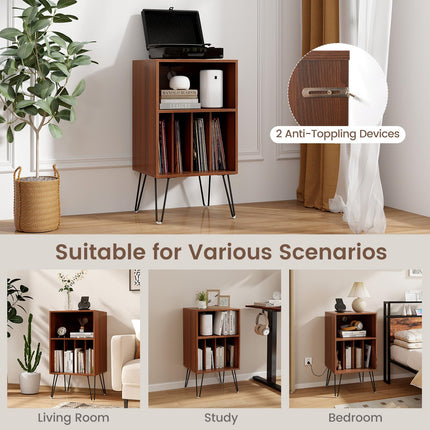 Dreamade Record Player Stand with Charging Station Turntable Cabinet with Record Storage & Metal Legs
