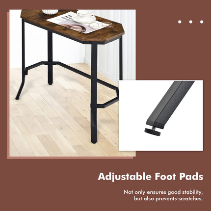 Dreamade Narrow End Table w/Rustic Wood Grain & Stable Steel Frame, 25.5"x12.5"x24.5" Rustic Brown