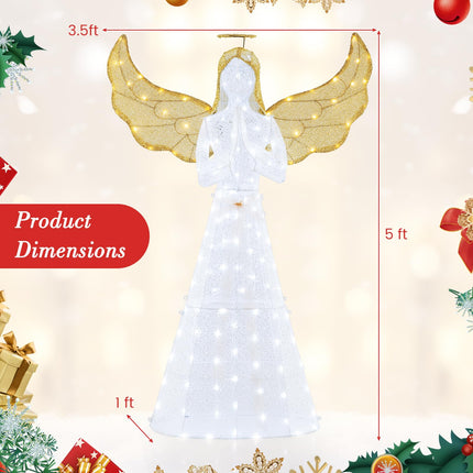 Dreamade 5 FT Christmas Pre-Lit Angel, Yard Lighted-up Festive Angel w/Halo