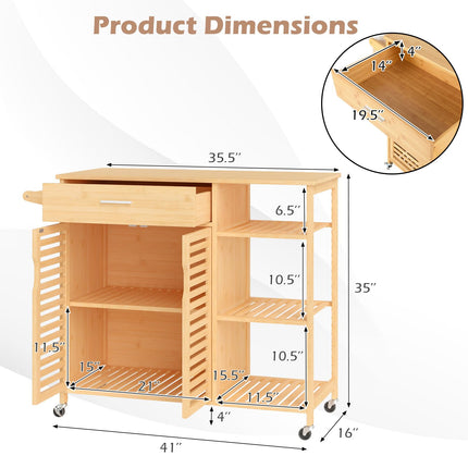 Dreamade Bamboo Kitchen Island Cart with Drawer and Storage Cabinet