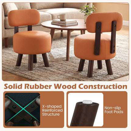 Dreamade Round Small Footrest Stools Set of 2 with Backrest & Rubber Wood Legs