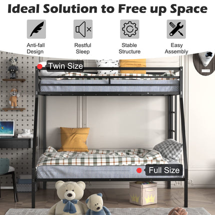 Dreamade Metal Bunk Bed, Twin Over Full Size Bed w/ Removable Ladder & Steel Slats Support