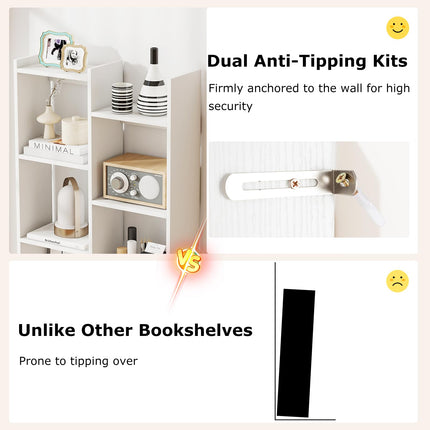 Dreamade Modern Bookshelf with 12 Staggered Shelves for Living Room Office