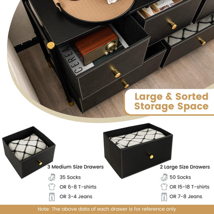 Dreamade Dresser for Bedroom with 5 Storage Drawers - Fabric Dresser Tower with Metal Frame, Fabric Bins
