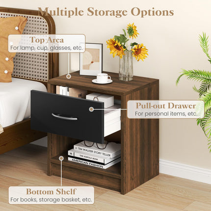 Dreamade Night Stand Set of 1/2 with Drawer, Wood End Table with Open Storage Shelf for Bedroom