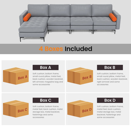 Dreamade Sectional Sofa Couch, Convertible Sleeper with 2 or 1 USB Ports Socket