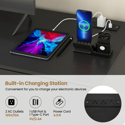 Dreamade TV Stand with Power Outlet for TVs up to 60'', Entertainment Center with Cable Hole, Cabinets