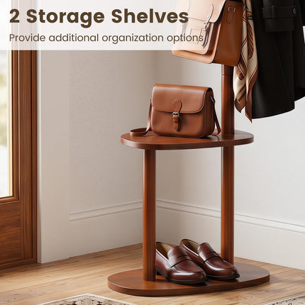 Dreamade 70" Solid Wood Clothing Rack with 8 Hooks and 2 Storage Shelves