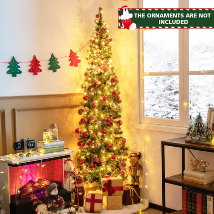 Dreamade 7ft Prelit Half-Shape Christmas Tree, Space-Saving Slender Artificial Xmas Tree with 150 LED Lights - DreamadeUS