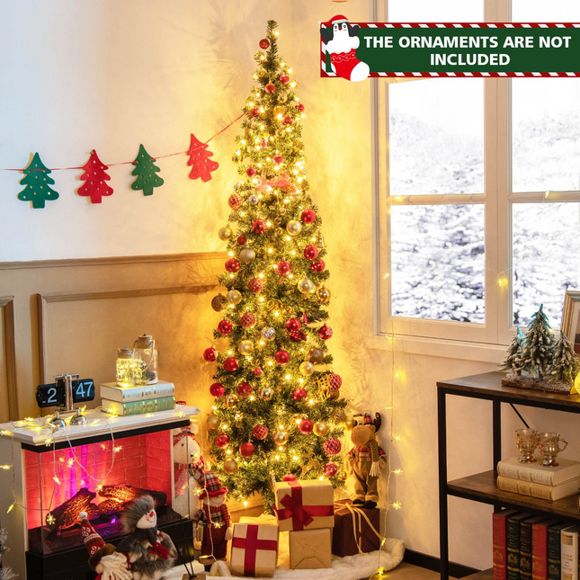 Dreamade 7ft Prelit Half-Shape Christmas Tree, Space-Saving Slender Artificial Xmas Tree with 150 LED Lights - DreamadeUS