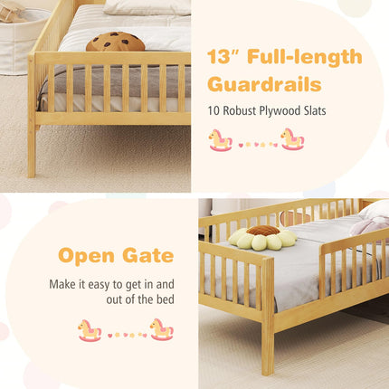 Dreamade Twin Bed Frames for Kids, Solid Wood Montessori Bed with House-Shaped Headboard & Built-in Storage Shelf