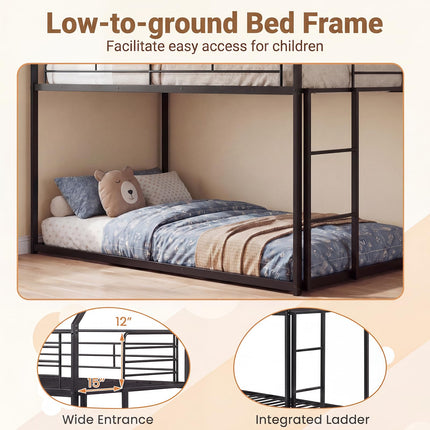Dreamade House-Shaped Twin Over Twin Metal Bunk Bed
