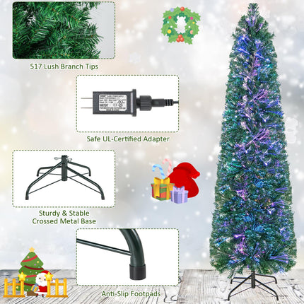 Dreamade 6ft / 7ft / 8ft Fiber Optic Pencil Christmas Tree Xmas Full Tree for Home Office Holiday Decor