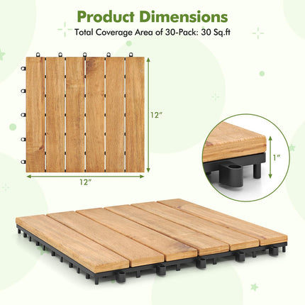 Dreamade 30 PCS Acacia Wood Interlocking Patio Deck Tiles