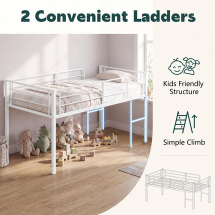 Dreamade Twin Low Loft Bed | Metal Bed Frame with 21.5" H Under-Bed Space