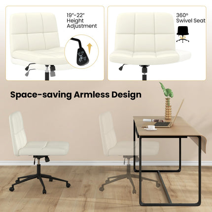 Dreamade Criss Cross Chair with Wheels, PU Leather Cross Legged Office Chair, Height-adjustable Swivel Vanity Chair