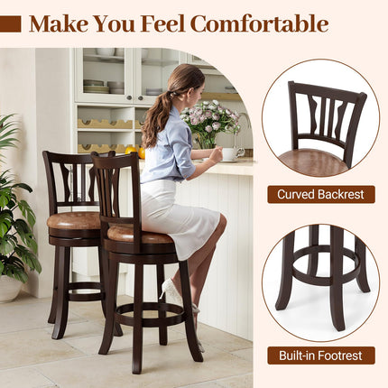 Dreamade 26" Upholstered Counter Height Swivel Bar Stools Set of 2/4 with Back and Solid Rubber Frame