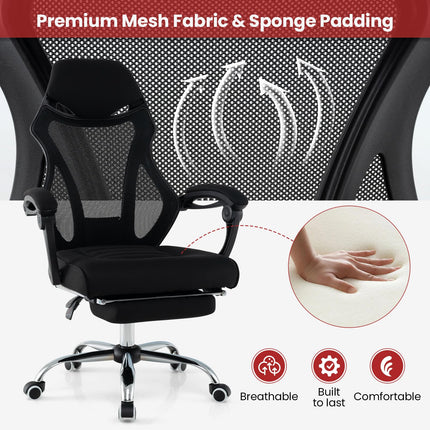 Dreamade Ergonomic Desk Chair with Footrest, Mesh Office Chair with Height-Adjustable & Tilting Backrest