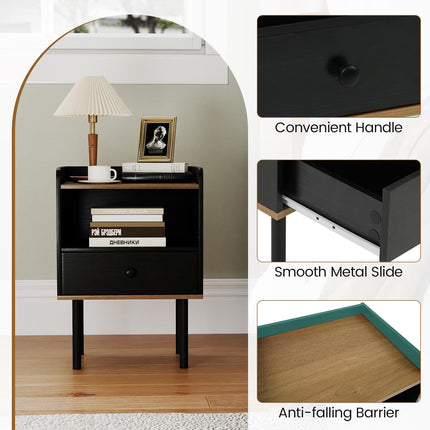 Dreamade Wood Night Stand with Drawer - Mid Century Modern Bedside Table