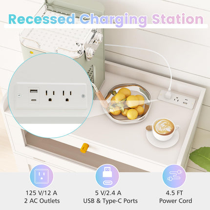Dreamade Sideboard Buffet Cabinet with LED Light Power Outlet, 2-Door Food Pantry Cabinet